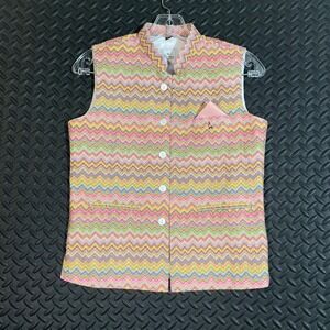 Carven Designer Concept Vest Multi Color‎ Women's Size 10 Pastel Chevron Pattern